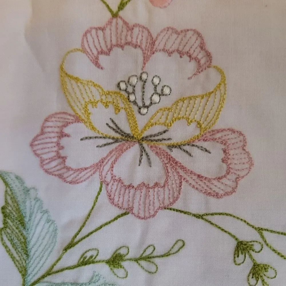 Vintage window treatment 1 single panel floral embroidery white cottagecore coun